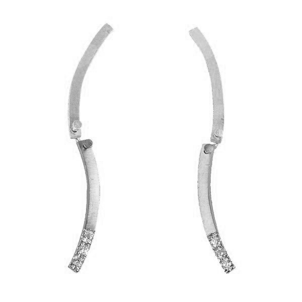 White Double Curve 'Feel' Earrings, 3 Diamonds
