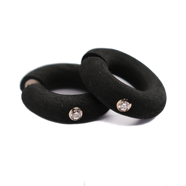 Rubber and Diamond Earrings, One Diamond