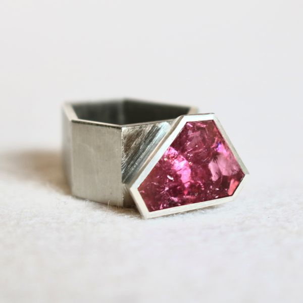 'Boxes' Pink Tourmaline Ring