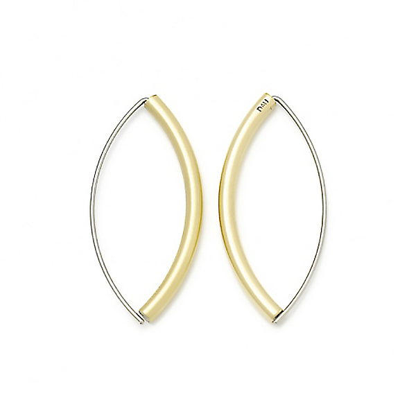 Small Thick Navette Earrings, Yellow Gold