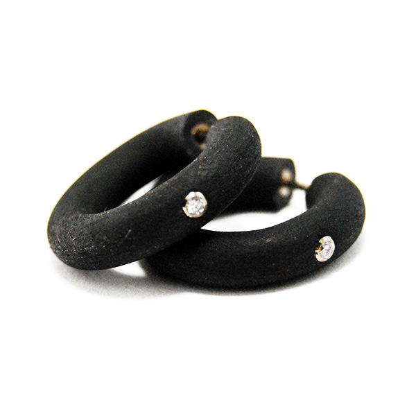 Rubber and Diamond Small Hoop Earring