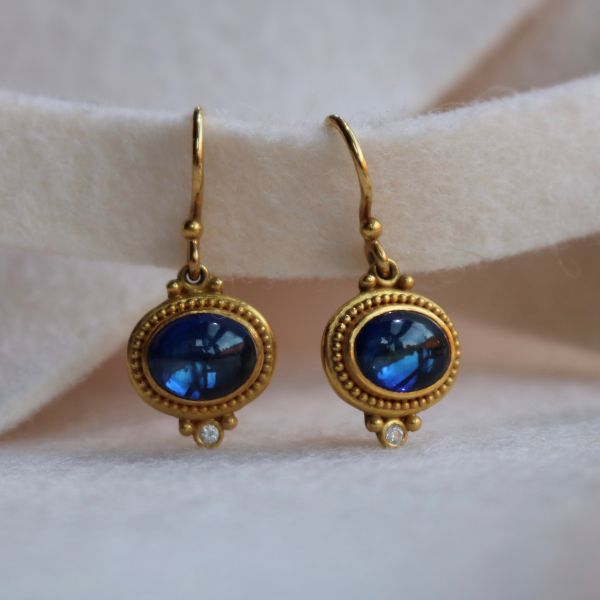 Cabochon Sapphire and Diamond Earrings