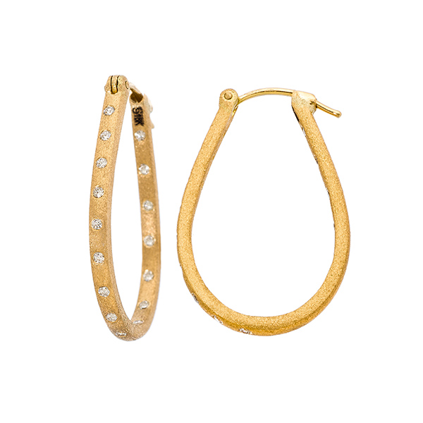 'Dunes' Oval Hoop Earrings with Diamonds