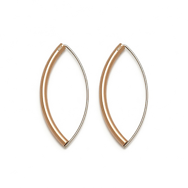 Small Thick Navette Earrings, Red Gold