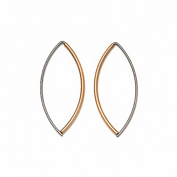 Small Thin Navette Earrings, Red Gold