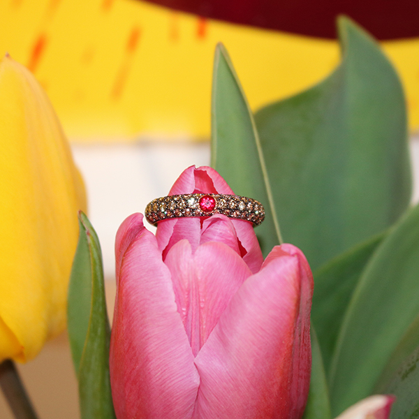 Champagne Diamond and Ruby 'Spark' Ring