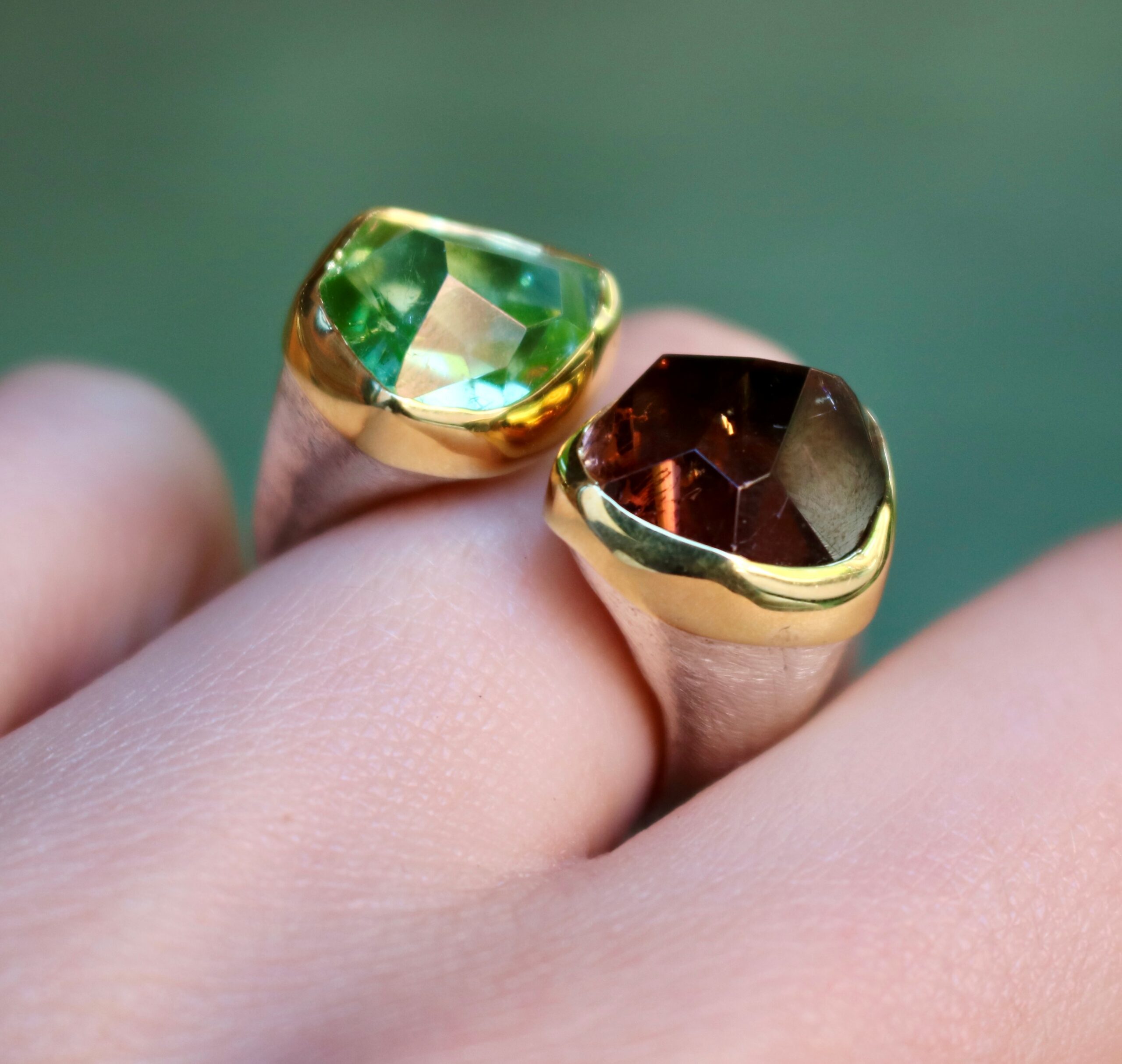 Freeform Faceted Tourmaline Toi et Moi Ring
