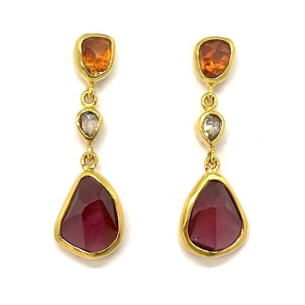 Freeform Faceted Garnet and Diamond Earrings