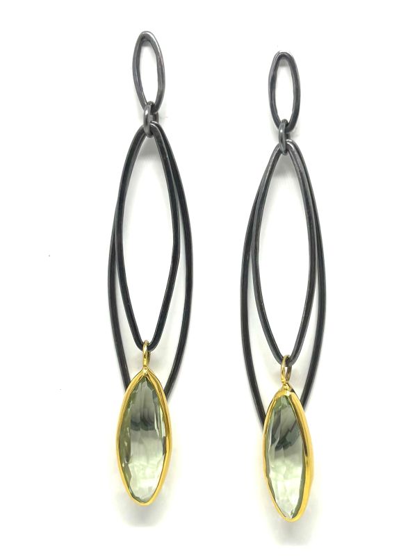 Freeform Faceted Green Amethyst Earrings
