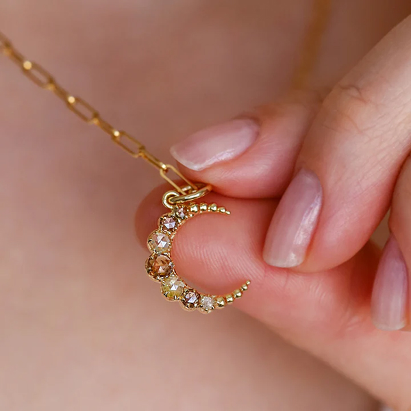 Rose-Cut Multi-Colored Diamond Crescent Pendant