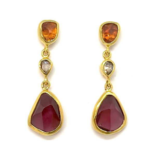 Freeform Faceted Garnet and Diamond Earrings